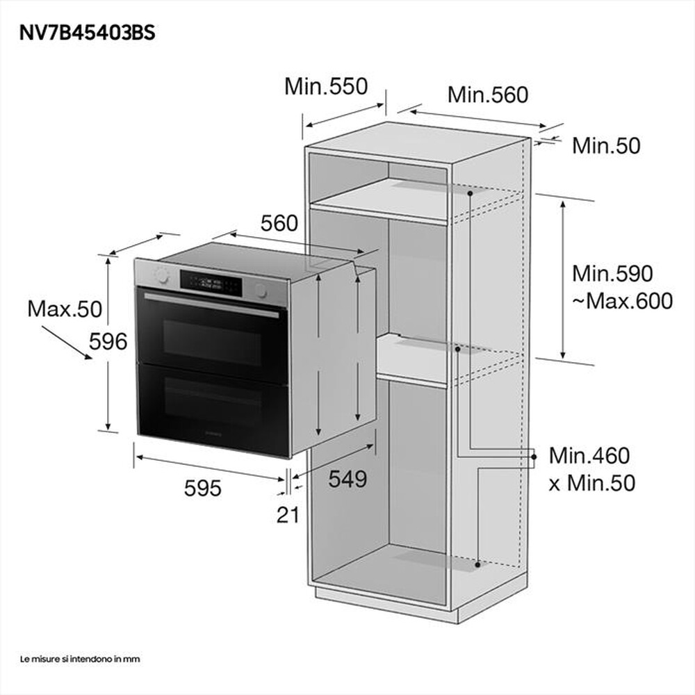 Immagine del prodotto SAMSUNG - Forno incasso elettrico NV7B45403BS/U5 Classe A+-STSS Nero