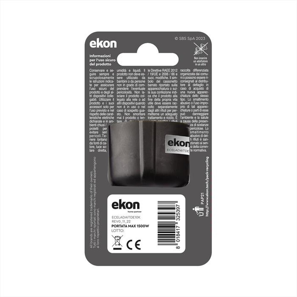 Immagine del prodotto EKON - Adattatore presa italo/tedesca 10A-Nero