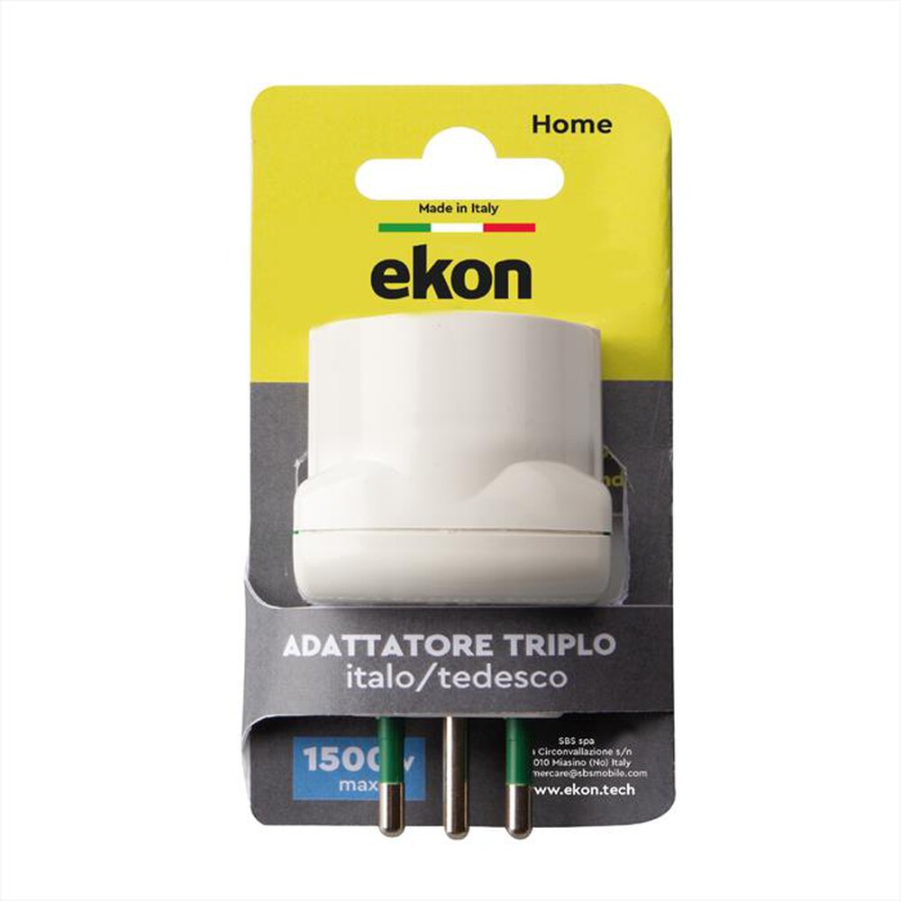 Immagine del prodotto EKON - Adattatore triplo 2 prese italiane ECELADA2IT1DE16-Bianco