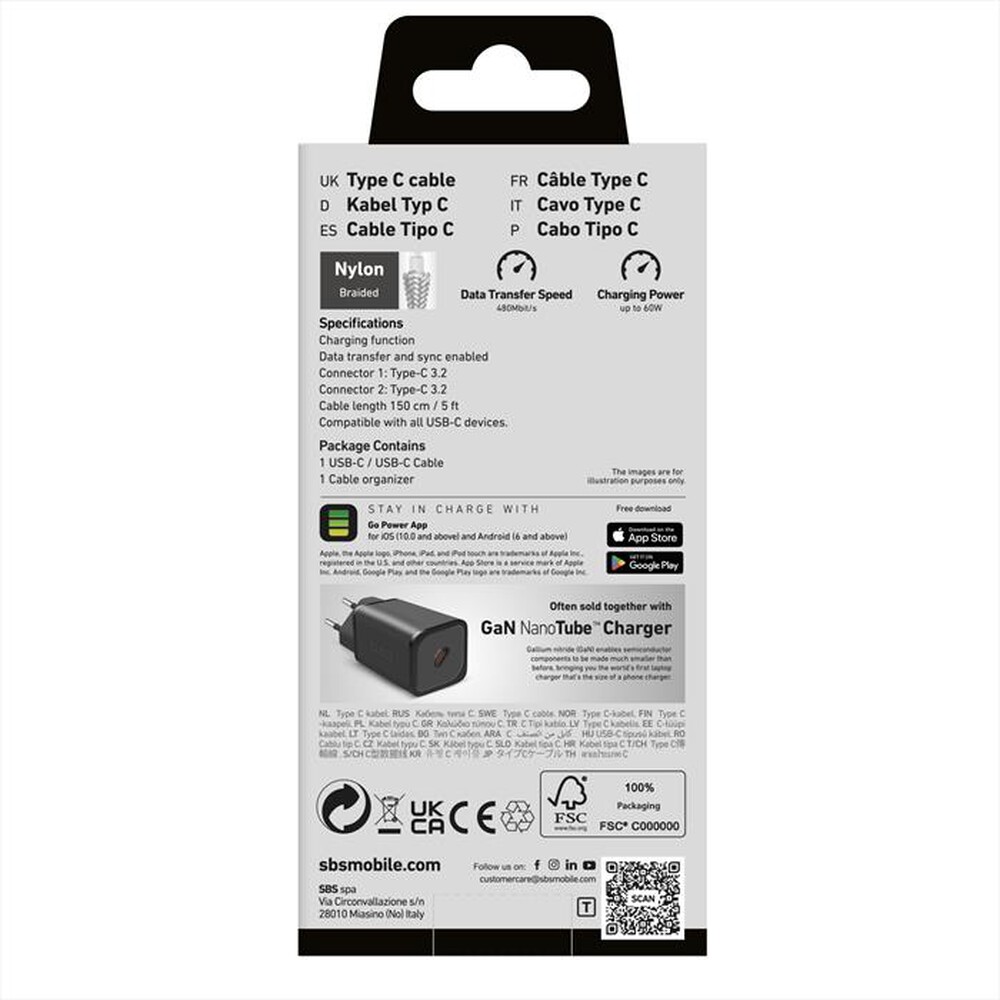 Immagine del prodotto SBS - Cavo USB-C a USB-C 3.2 TECABLETISSUETCC32G-Grigio