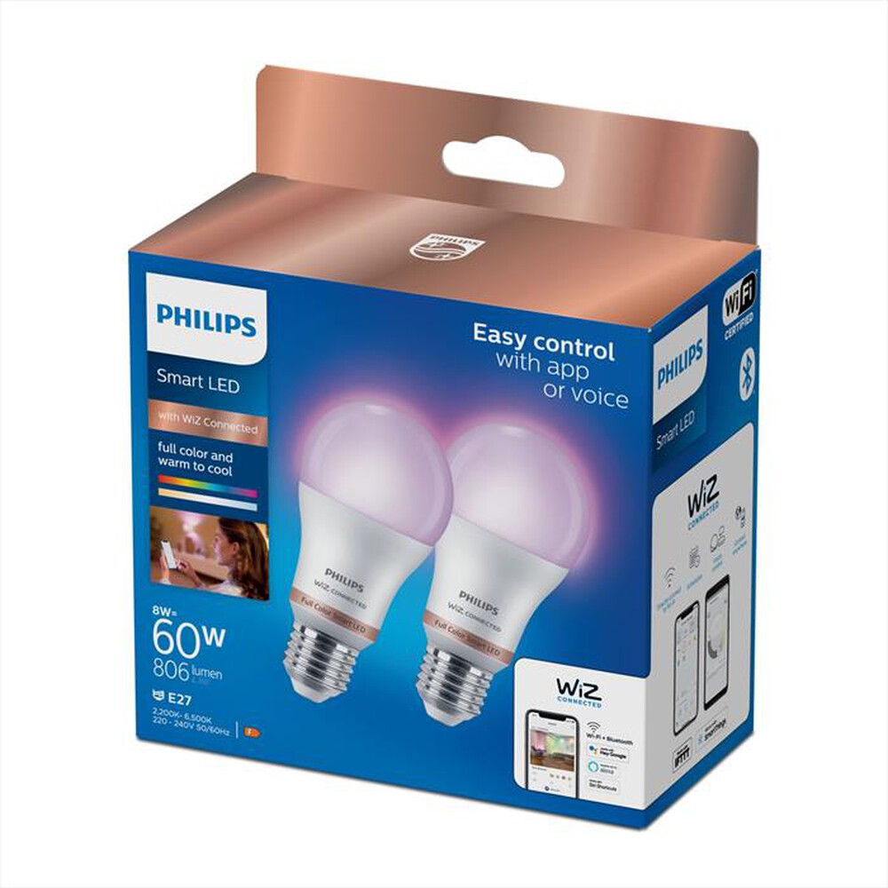 Immagine del prodotto WIZ - Smart LED Lampadina RGB Smerigliata 60W E27 pack 2-Luce bianca e colorata