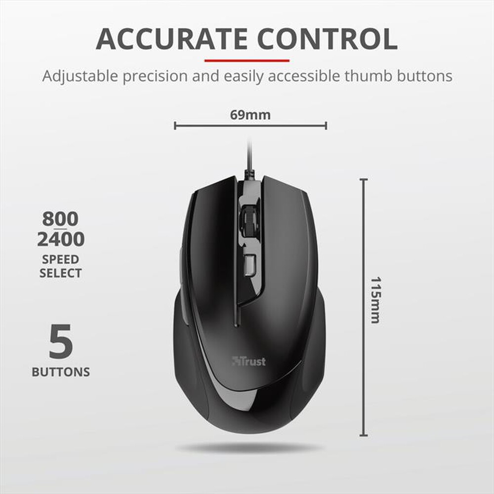 Immagine del prodotto TRUST - VOCA COMFORTABLE MOUSE-Black