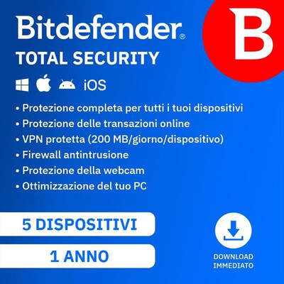 BITDEFENDER - Total Security 1 Anno - 5 Dispositivi