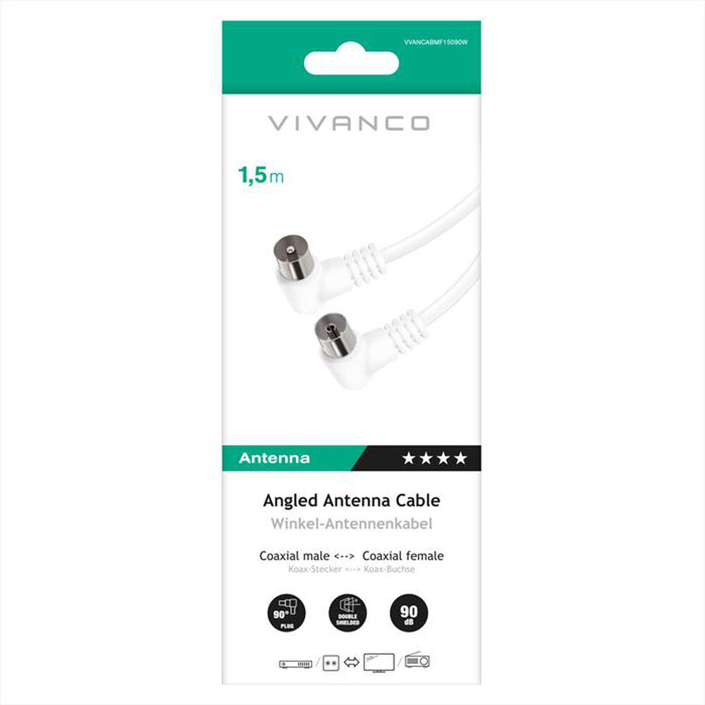 Immagine del prodotto SBS - Angle aerial lead 90 dB 1,5m-Bianco
