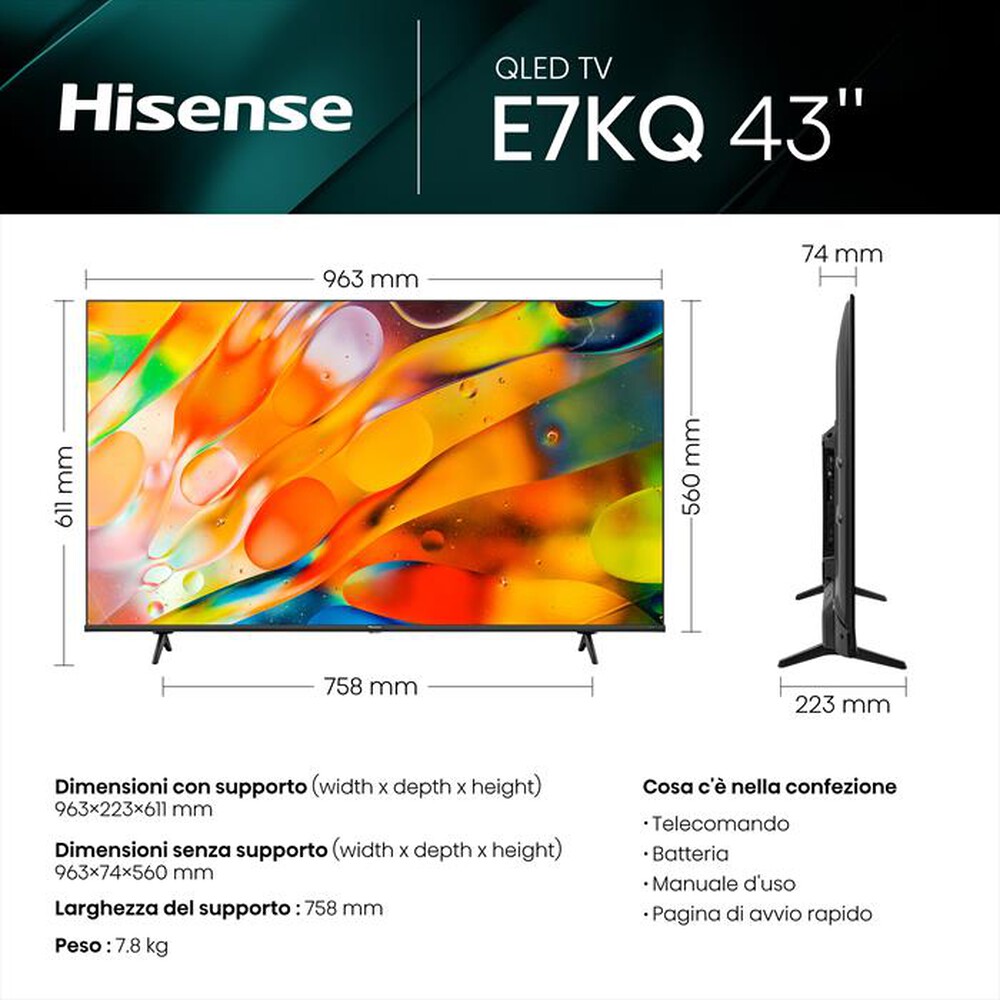 Immagine del prodotto HISENSE - Smart TV Q-LED UHD 4K 43" 43E79KQ-Black