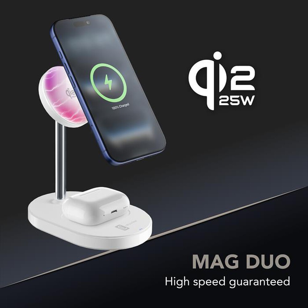 Immagine del prodotto CELLULARLINE - Station ricarica wireless 2in1 MAG DUO QI2.2 25W-Bianco