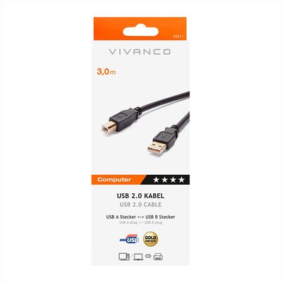 SBS - USB 2.0 cert.cavo plug A- plug B,3 m-Nero