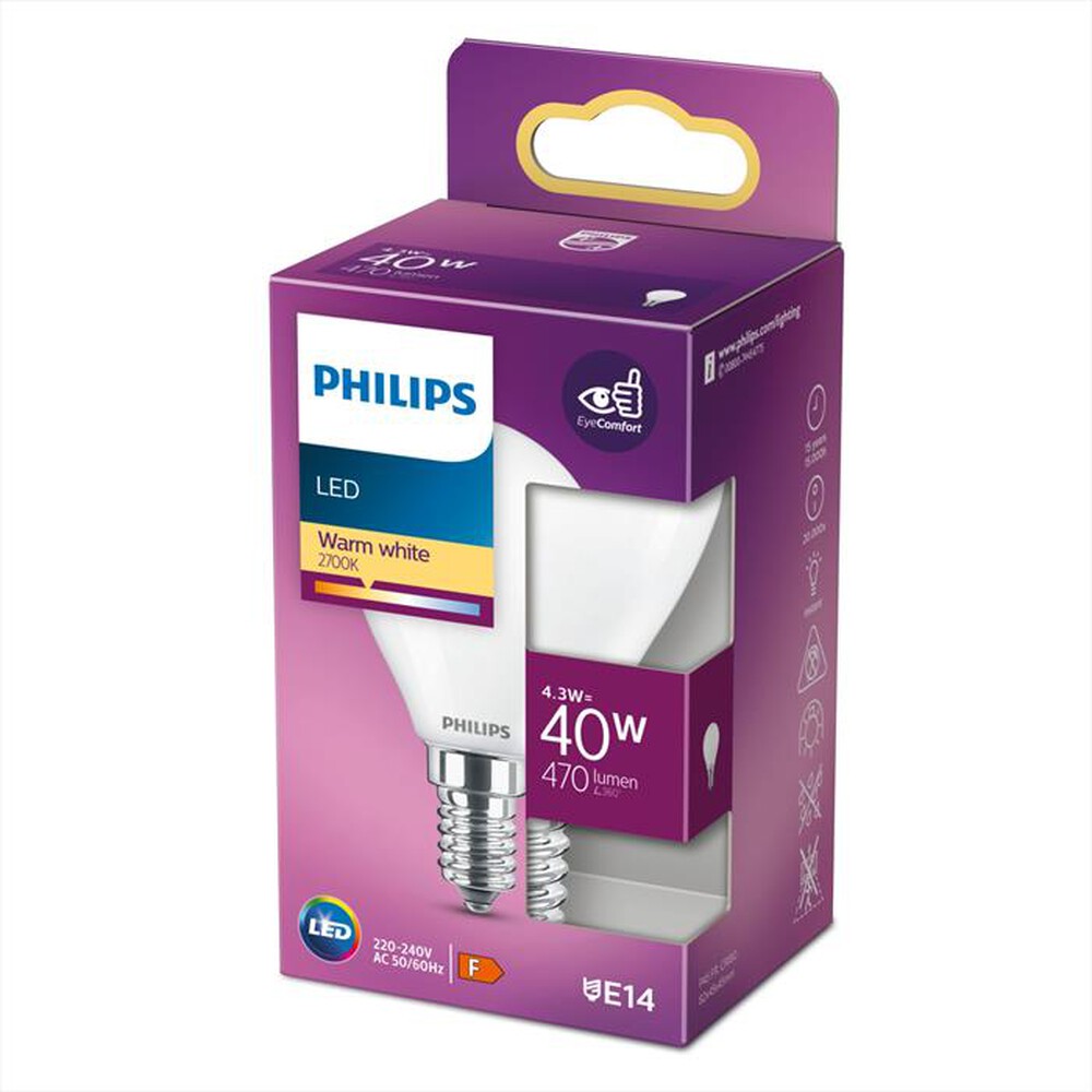 Immagine del prodotto PHILIPS - LED OLIVA E SFERA 4,3 W 40 W E14 LUCE BIANCA CALDA