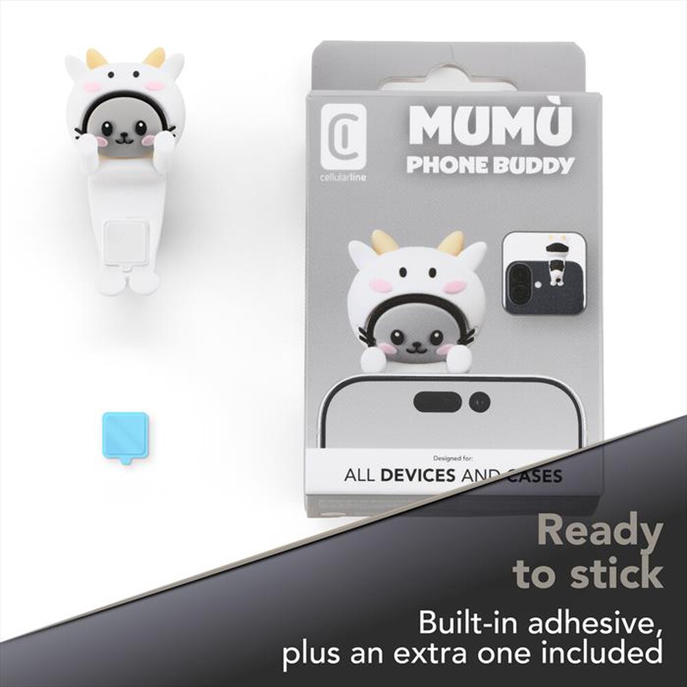Immagine del prodotto CELLULARLINE - Mini figura adesiva in PVC a forma di mucca-Grigio, Bianco