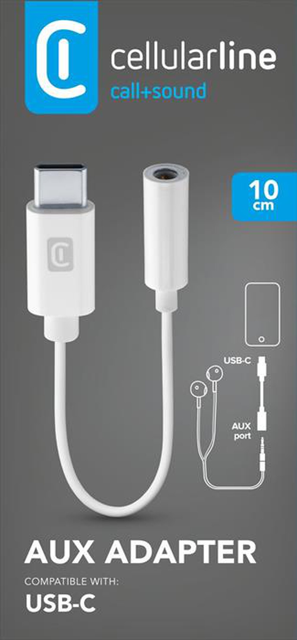 CELLULARLINE - MUSICENABLERTYPECW Adattatore da Aux-In a Type-C-Bianco