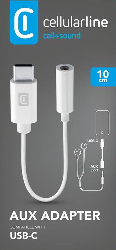 CELLULARLINE - MUSICENABLERTYPECW Adattatore da Aux-In a Type-C-Bianco