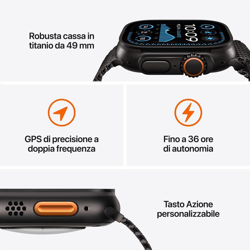 Immagine del prodotto APPLE - Watch Ultra 2 GPS + Cellular 49mm Titanio-Nero - Loop Milanese Nero - L