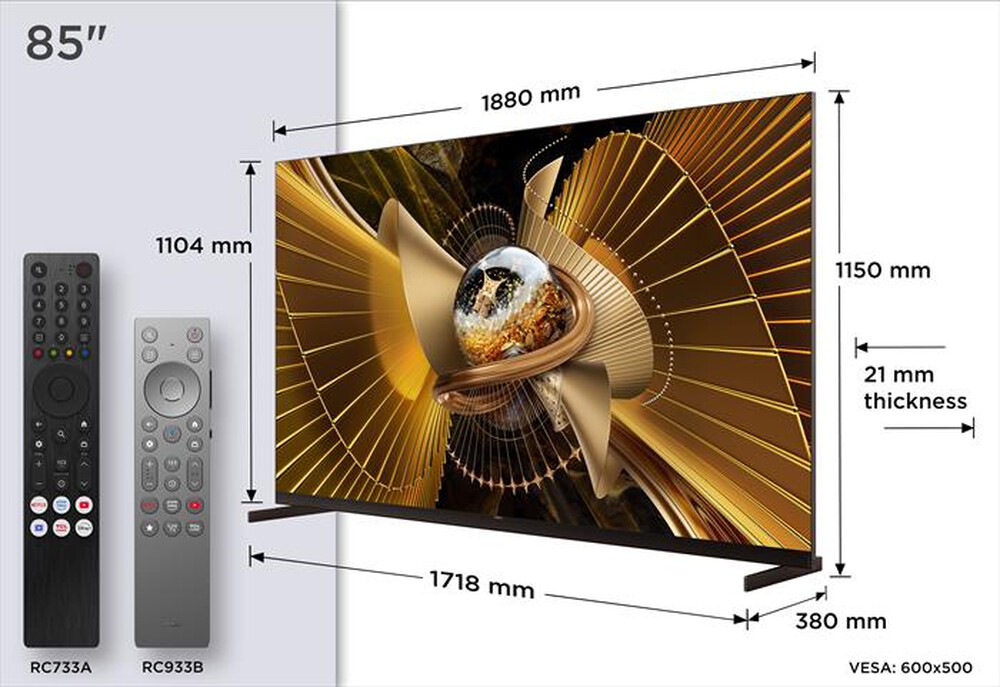 Immagine del prodotto TCL - Smart TV Mini LED 4K 85" 85X11L 144Hz-Nero, Metallico